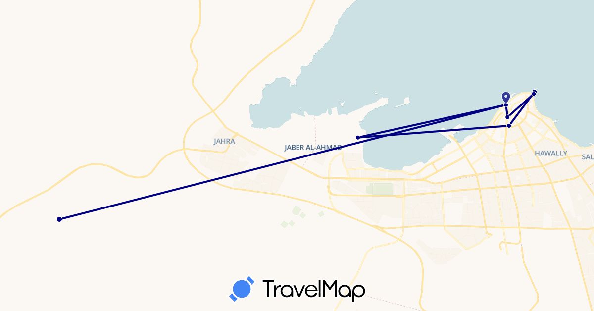 TravelMap itinerary: driving in Kuwait (Asia)
